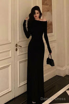 Sexy Sheath Long Sleeves Black Prom Dresses Birthday Outfits Prom Gowns