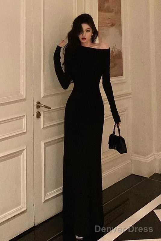 Sexy Sheath Long Sleeves Black Prom Dresses Birthday Outfits Prom Gowns