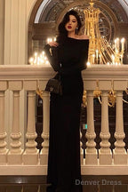 Sexy Sheath Long Sleeves Black Prom Dresses Birthday Outfits Evening Gown