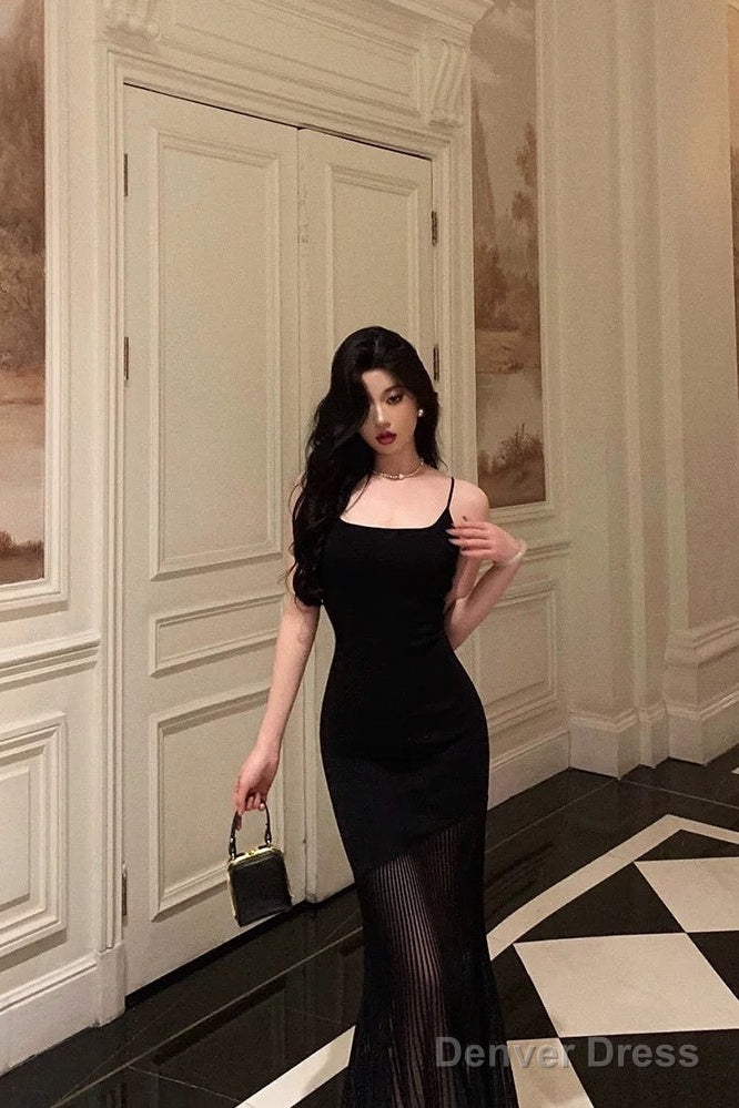 Sexy Sheath Mermaid Black Pleated Prom Dresses Birthday Outfits Prom Gowns