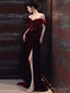 Sexy Sheath Off The Shoulder Burgundy Velvet Floor Length Prom Dress