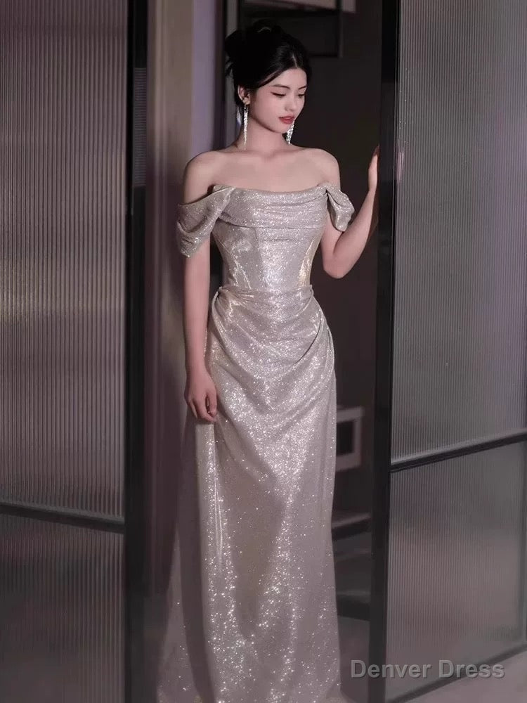 Sexy Sheath Off The Shoulder Sequin Long Prom Dress Birthday Outfits Secondary image