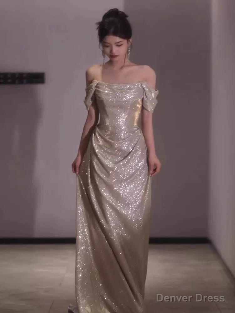 Sexy Sheath Off The Shoulder Sequin Long Prom Dress Birthday Outfits Main image