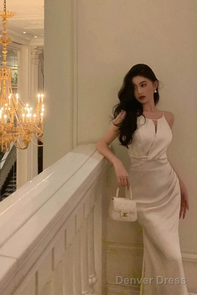 Sexy Sheath Scoop Neckline White Ankle Length Prom Dress Birthday Dresses