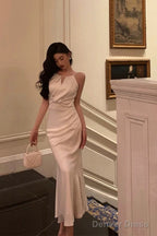 Sexy Sheath Scoop Neckline White Ankle Length Prom Dress Birthday Dresses