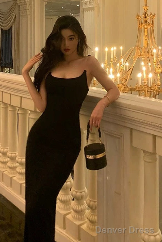 Sexy Sheath Spaghetti Straps Black Prom Dresses Birthday Outfits Prom Gowns