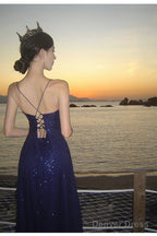 Sexy Sheath Spaghetti Straps Blue Sequin Beach Dress WomenS Vacation Dress Prom Dresses