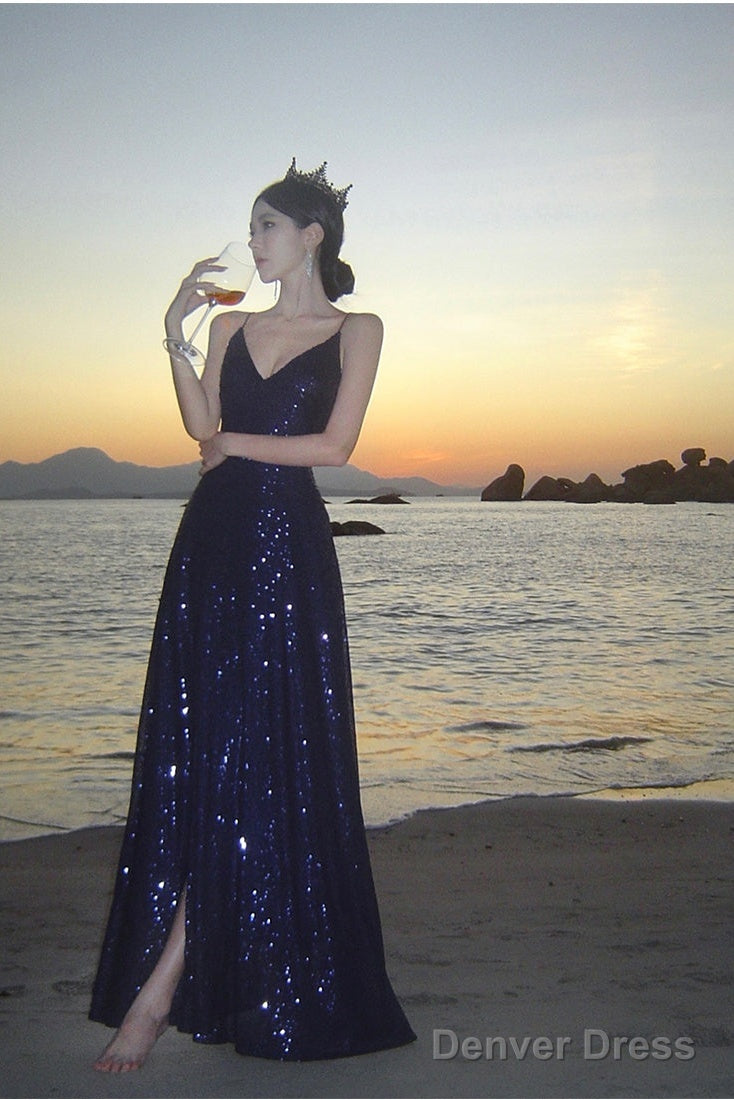 Sexy Sheath Spaghetti Straps Blue Sequin Beach Dress WomenS Vacation Dress Prom Dresses