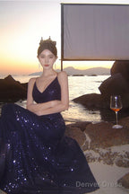 Sexy Sheath Spaghetti Straps Blue Sequin Beach Dress WomenS Vacation Dress Prom Dresses