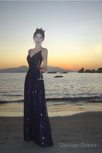 Sexy Sheath Spaghetti Straps Blue Sequin Beach Dress WomenS Vacation Dress Prom Dresses