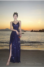 Sexy Sheath Spaghetti Straps Blue Sequin Beach Dress WomenS Vacation Dress Prom Dresses