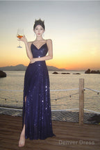 Sexy Sheath Spaghetti Straps Blue Sequin Beach Dress WomenS Vacation Dress Prom Dresses