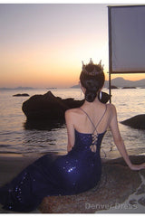 Sexy Sheath Spaghetti Straps Blue Sequin Beach Dress WomenS Vacation Dresses Prom Dress
