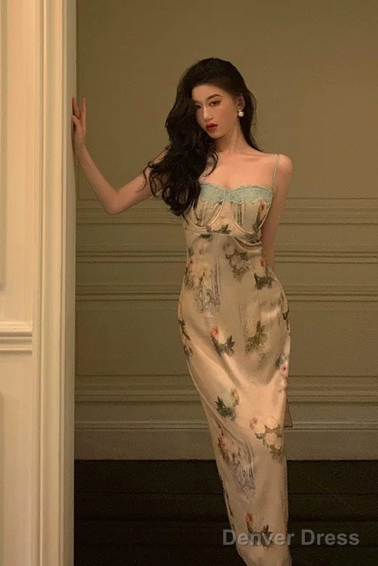 Sexy Sheath Spaghetti Straps Floral Lace Prom Dresses Birthday Outfits Prom Gowns