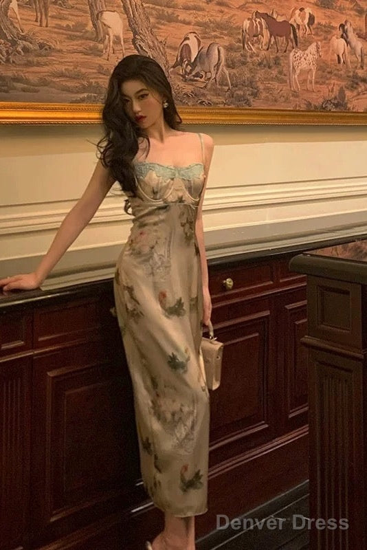 Sexy Sheath Spaghetti Straps Floral Lace Prom Dresses Birthday Outfits Prom Gowns