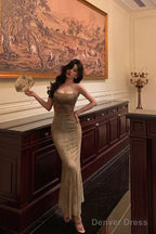 Sexy Sheath Spaghetti Straps Floral Long Prom Dresses Birthday Outfits Evening Gown