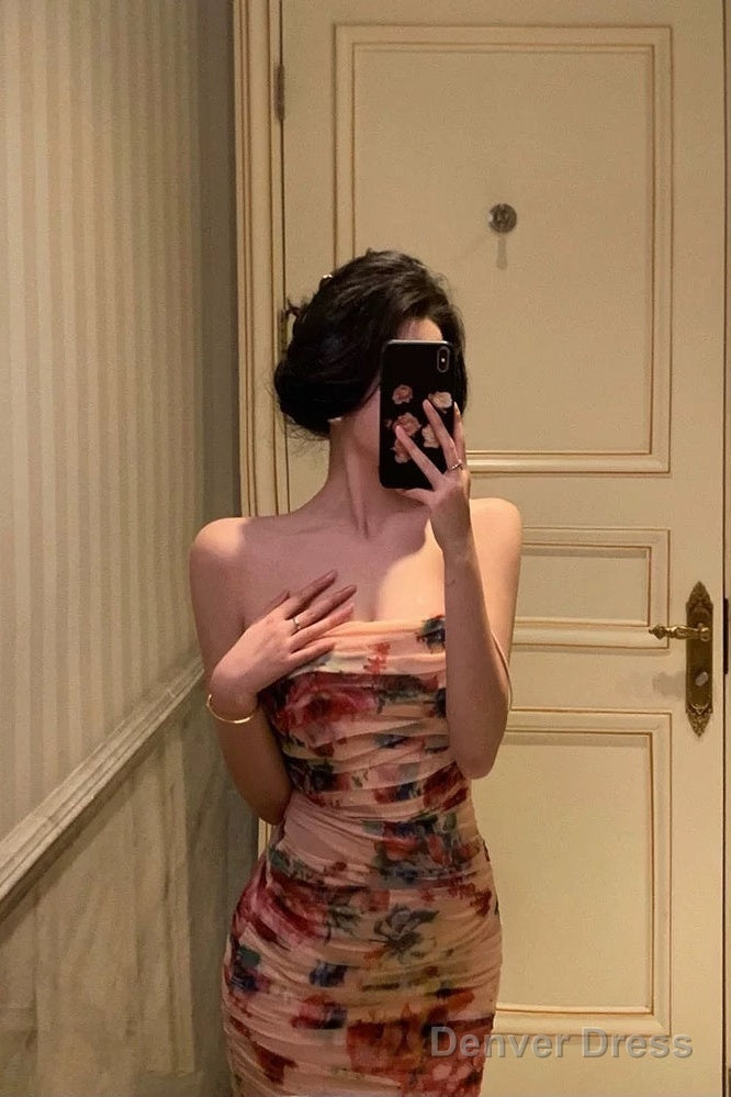Sexy Sheath Spaghetti Straps Floral Prom Dresses Birthday Outfits Prom Gowns