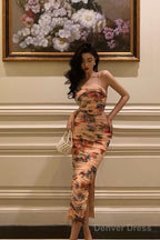 Sexy Sheath Spaghetti Straps Floral Prom Dresses Birthday Outfits Prom Gowns
