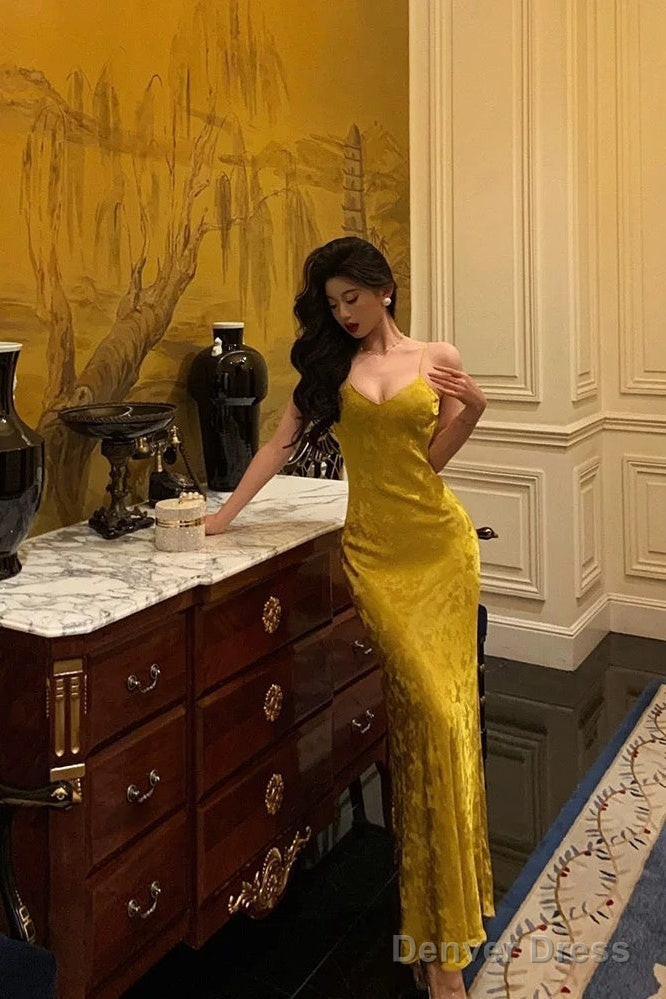 Sexy Sheath Spaghetti Straps Gold Prom Dresses Birthday Outfits Prom Gowns