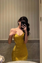 Sexy Sheath Spaghetti Straps Gold Prom Dresses Birthday Outfits Prom Gowns