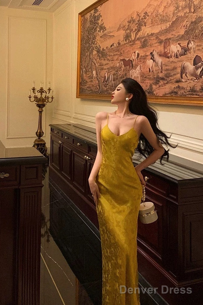 Sexy Sheath Spaghetti Straps Gold Prom Dresses Birthday Outfits Prom Gowns