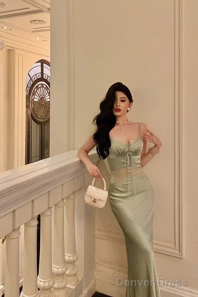 Sexy Sheath Spaghetti Straps Green Prom Dresses Birthday Outfits Prom Gowns