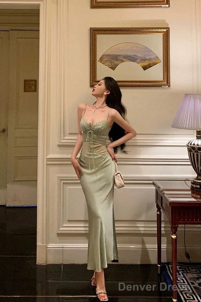Sexy Sheath Spaghetti Straps Green Prom Dresses Birthday Outfits Prom Gowns