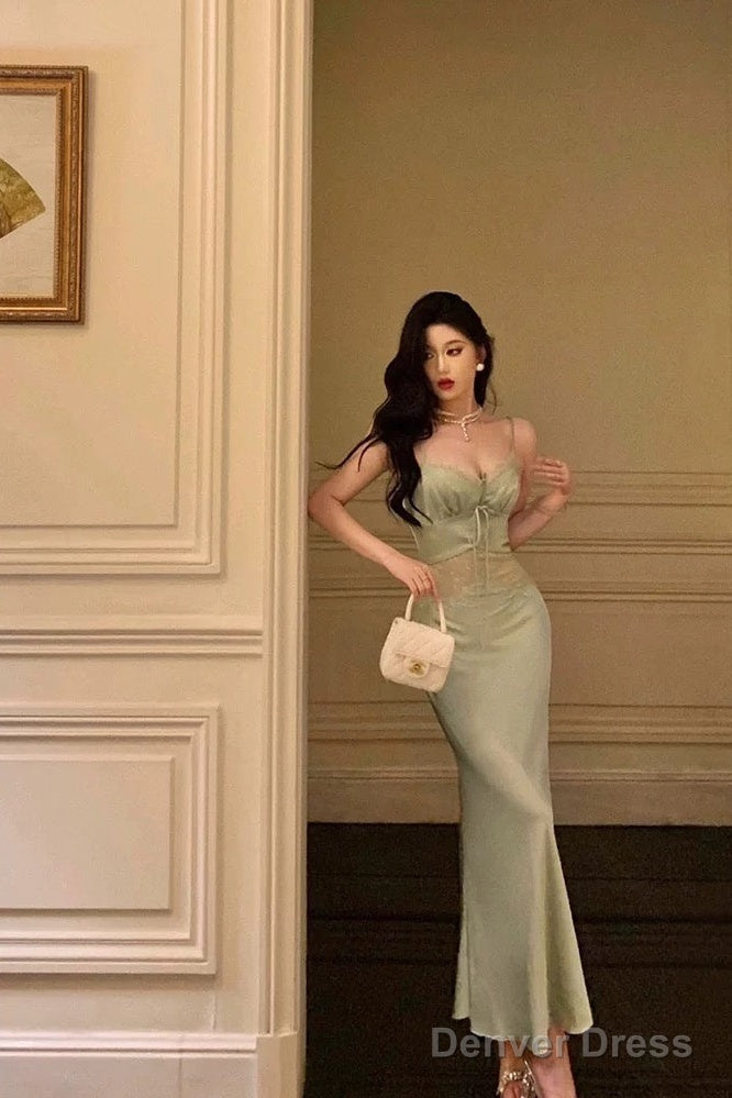 Sexy Sheath Spaghetti Straps Green Prom Dresses Birthday Outfits Prom Gowns