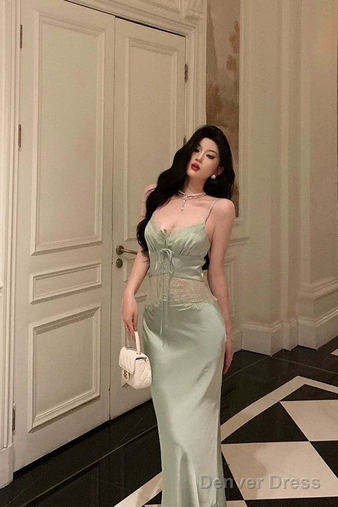 Sexy Sheath Spaghetti Straps Green Prom Dresses Birthday Outfits Prom Gowns