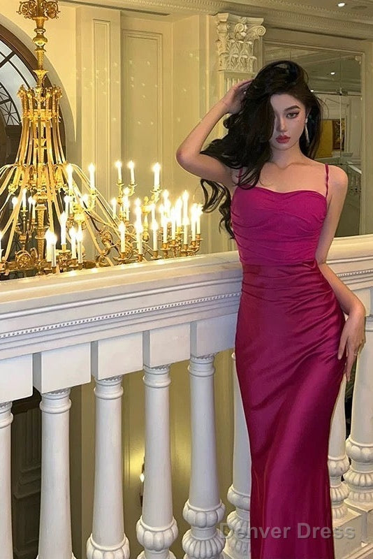 Pretty A line Spaghetti Straps Pink Satin Prom Dresses Birthday Outfits With Beads P2428 main image 1