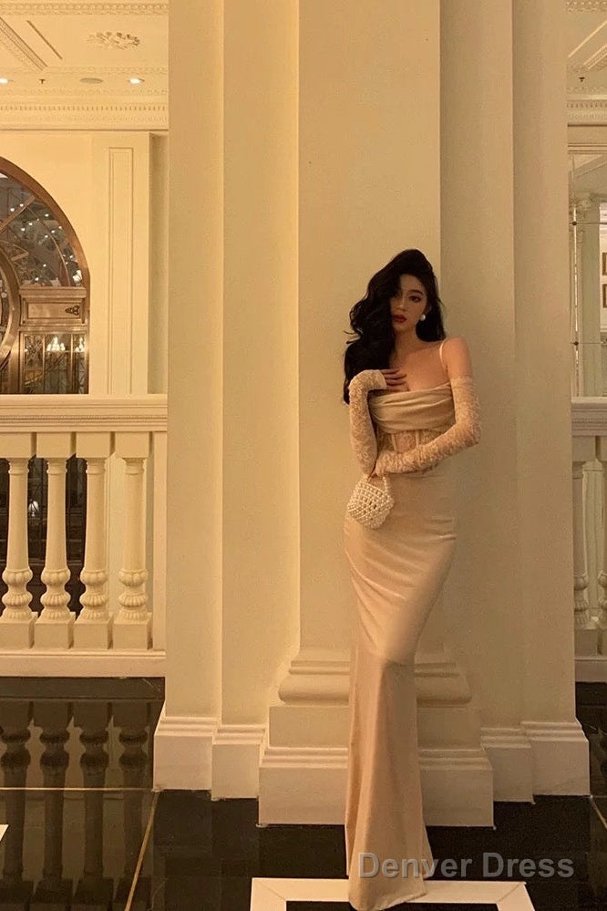 Sexy Sheath Spaghetti Straps Lace Long Prom Dresses Birthday Outfits With Gloves Secondary image