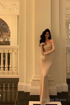 Sexy Sheath Spaghetti Straps Lace Long Prom Dresses Birthday Outfits With Gloves