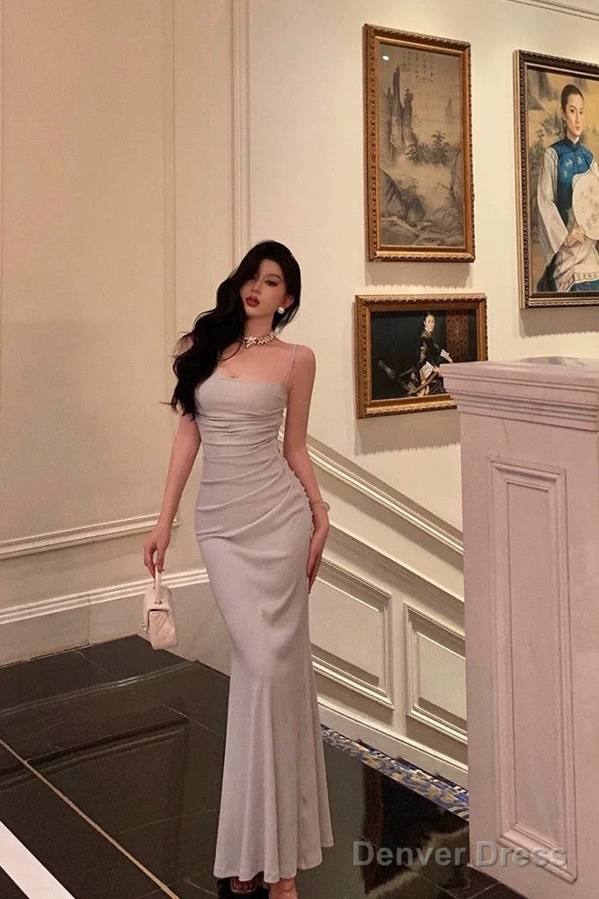 Sexy Sheath Spaghetti Straps Long Prom Dresses Birthday Outfits Evening Gown