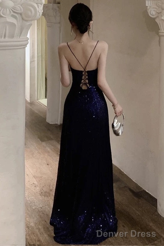 Sexy Sheath Spaghetti Straps Navy Blue Sequin Beach Dress WomenS Vacation Dress Birthday Dresses