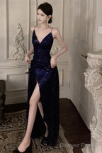 Sexy Sheath Spaghetti Straps Navy Blue Sequin Beach Dress WomenS Vacation Dress Birthday Dresses