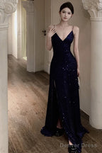 Sexy Sheath Spaghetti Straps Navy Blue Sequin Beach Dress WomenS Vacation Dress Birthday Dresses