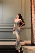 Sexy Sheath Spaghetti Straps Oil Painting Long Prom Dresses Birthday Outfits