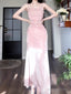 Sexy Sheath Spaghetti Straps Pink Sequin Prom Dress Birthday Outfits
