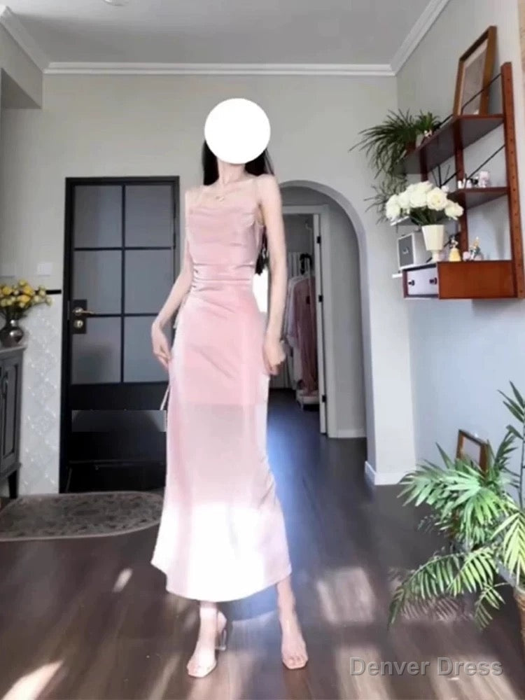 Sexy Sheath Spaghetti Straps Pink Sequin Prom Dress Birthday Outfits