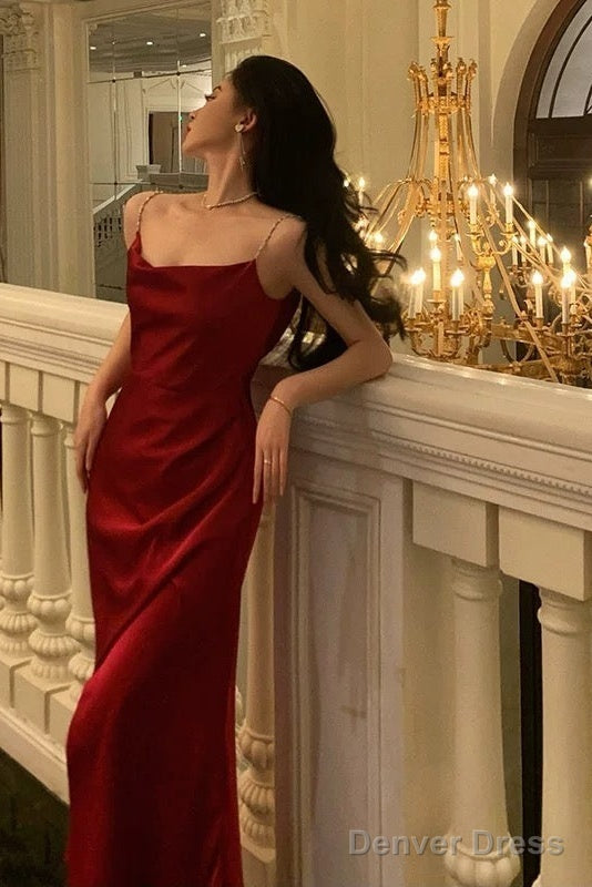 Sexy Sheath Spaghetti Straps Sleeveless Red Ankle Length Prom Dresses Birthday Outfits