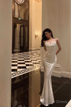 Sexy Sheath Spaghetti Straps White Long Prom Dresses Birthday Outfits