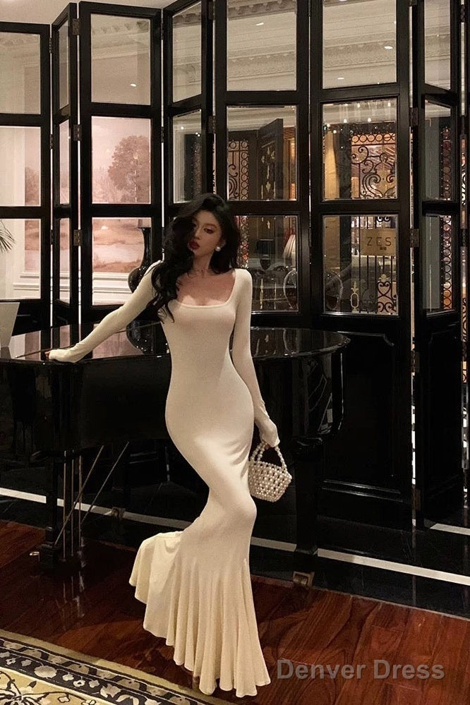 Sexy Sheath Square Neckline Ivory Long Prom Dresses Birthday Outfits Evening Gown Secondary image