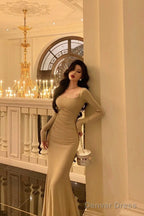 Sexy Sheath Square Neckline Long Prom Dresses Birthday Outfits Prom Gowns