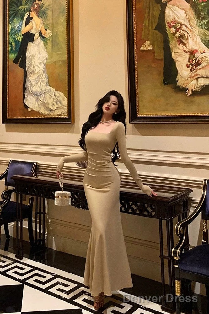 Sexy Sheath Square Neckline Long Prom Dresses Birthday Outfits Prom Gowns