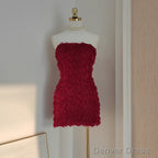 Sexy Sheath Strapless Burgundy Tulle Travel Vacation Dress Short Birthday Dresses