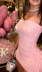 Sexy Sheath Strapless Pink Chiffon Short Summer Birthday Dress Hoco Dress Birthday Outfit 18Th Birthday Mini Prom Dresses