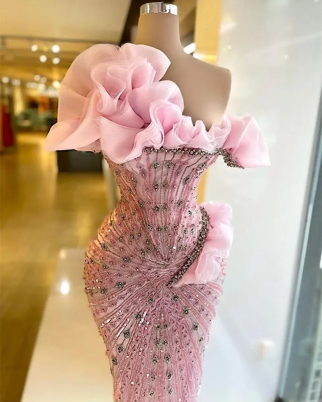 Sexy Sheath Strapless Pink Long Prom Dress With Beads