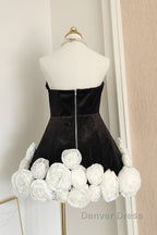 Sexy Sheath Strapless Velvet Black Holiday Dresses Travel Vacation Dresses Short Birthday Dresses