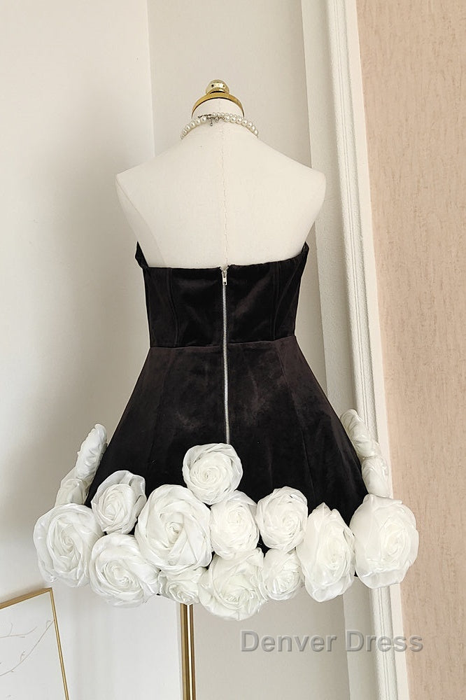 Sexy Sheath Strapless Velvet Black Holiday Dresses Travel Vacation Dresses Short Birthday Dresses