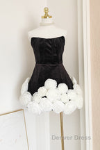 Sexy Sheath Strapless Velvet Black Holiday Dresses Travel Vacation Dresses Short Birthday Dresses